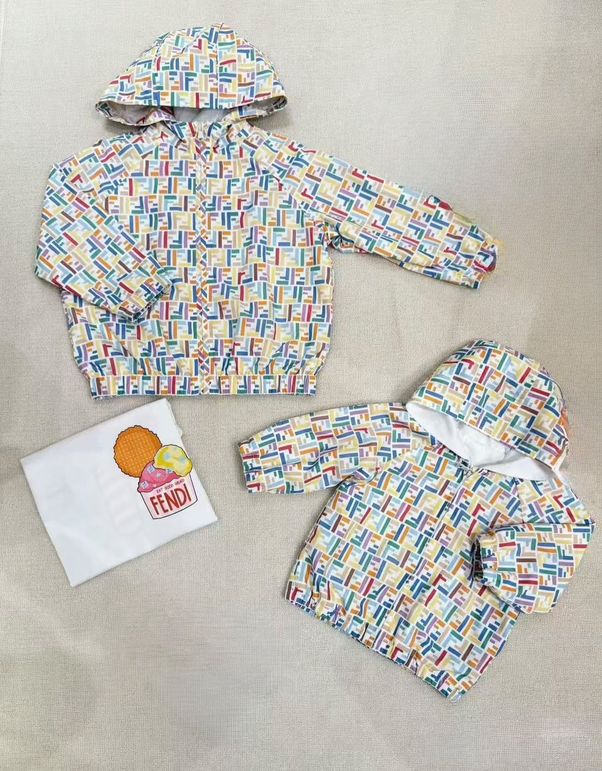 FENDI Kids Multicolour Monogram Hooded Jacket