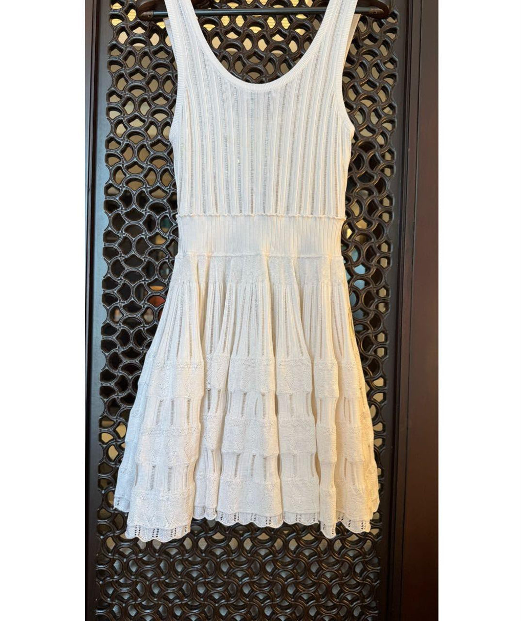 Alaïa White Summer Dress with Pearl Necklace