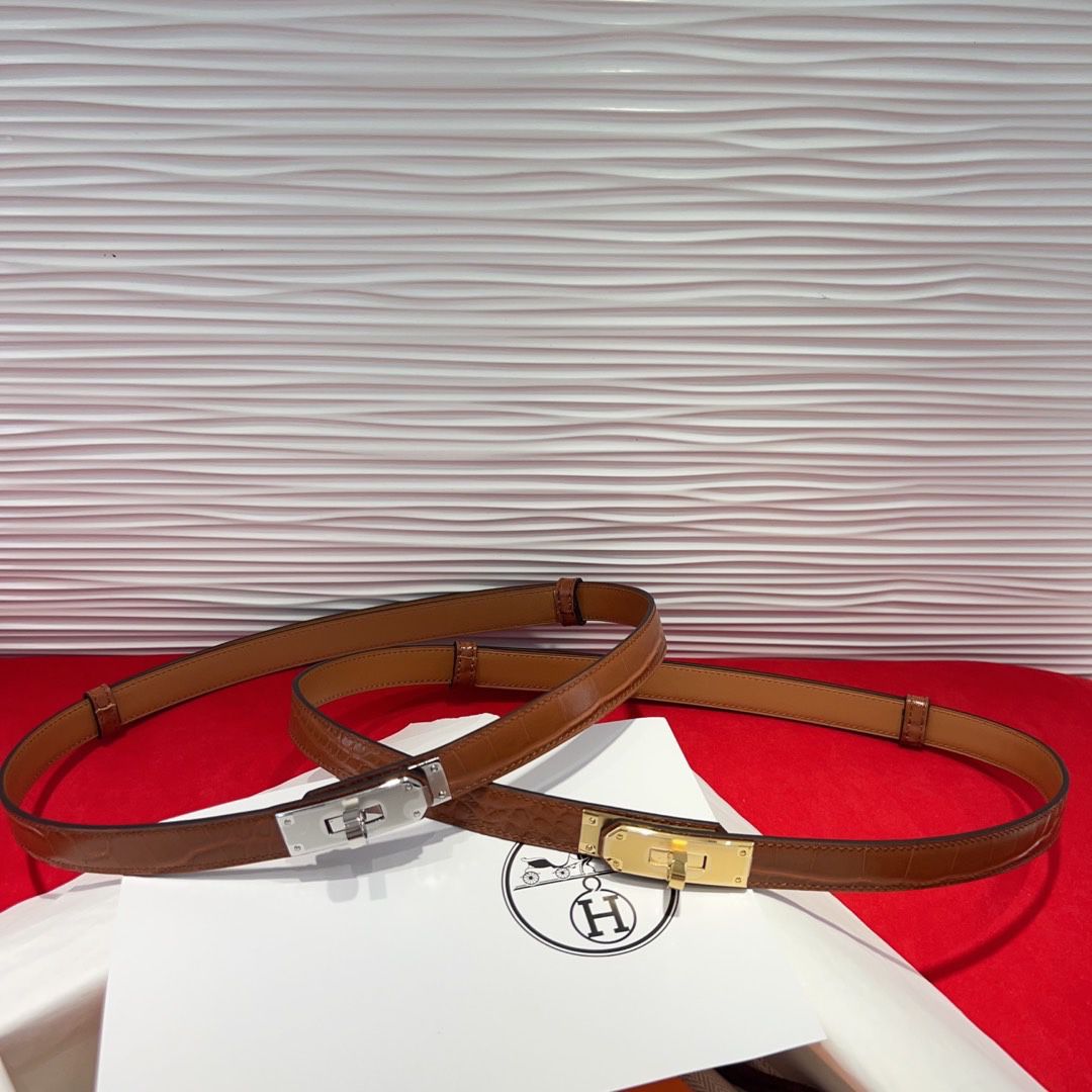 Hermès Kelly Crocodile Embossed Leather Belt