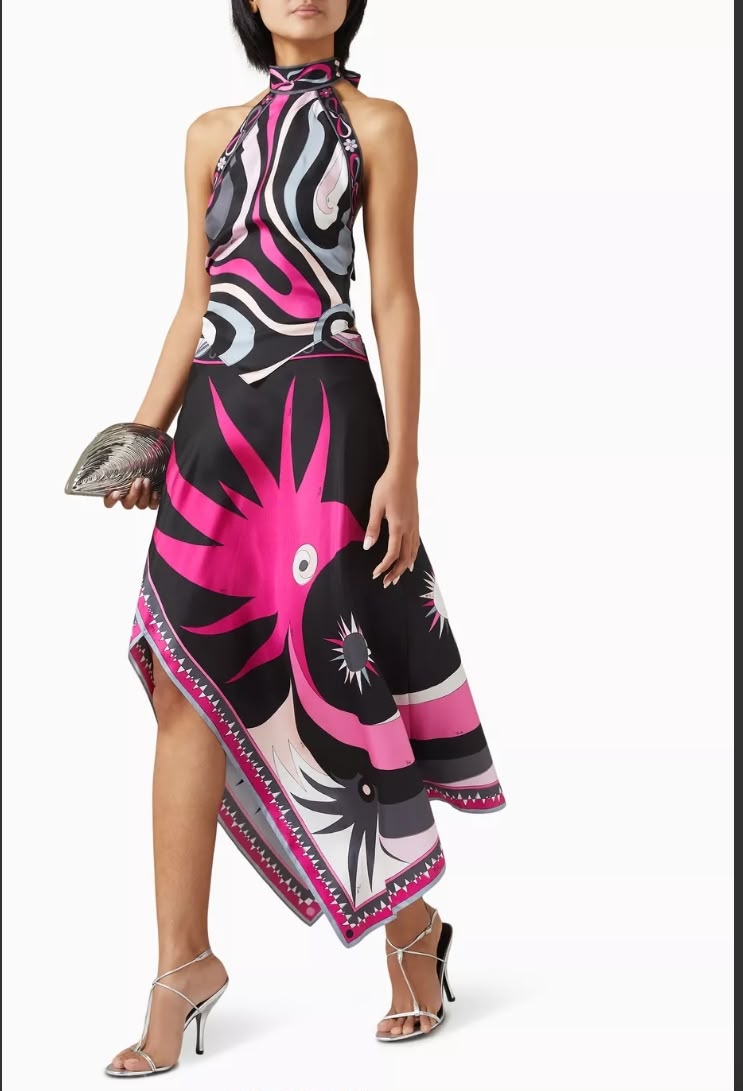 Emilio Pucci Printed Silk Twill Halter Top and Matching Maxi Skirt