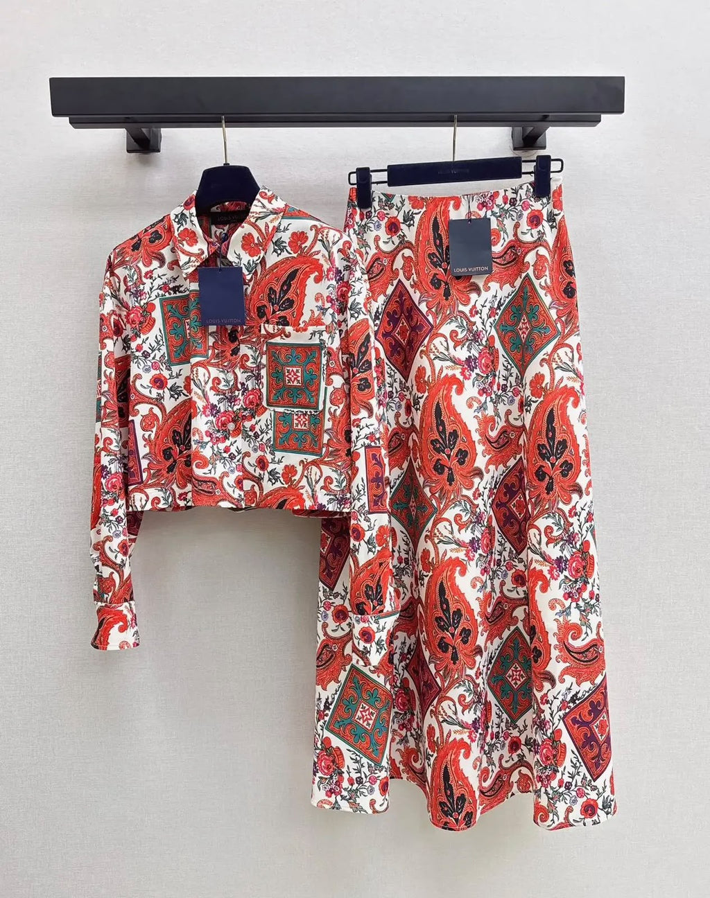 Louis Vuitton Bandana Paisley Printed Cropped Shirt & Maxi Skirt Set