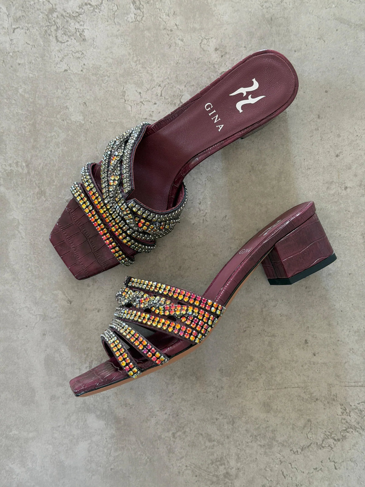 Gina Burgundy Leather Twyla Heeled Mules 50