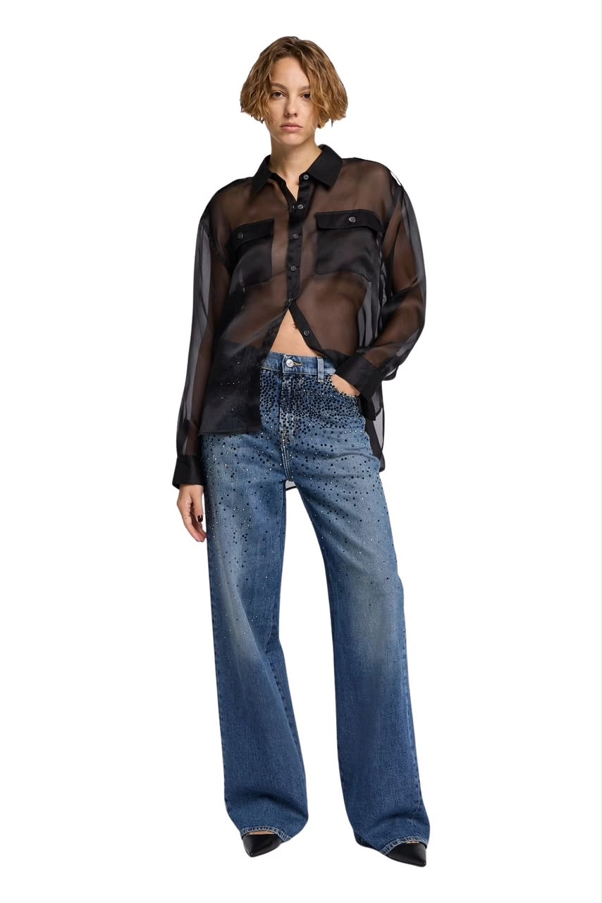 Miu Miu Rhinestone-Embellished Wide-Leg Denim Jeans