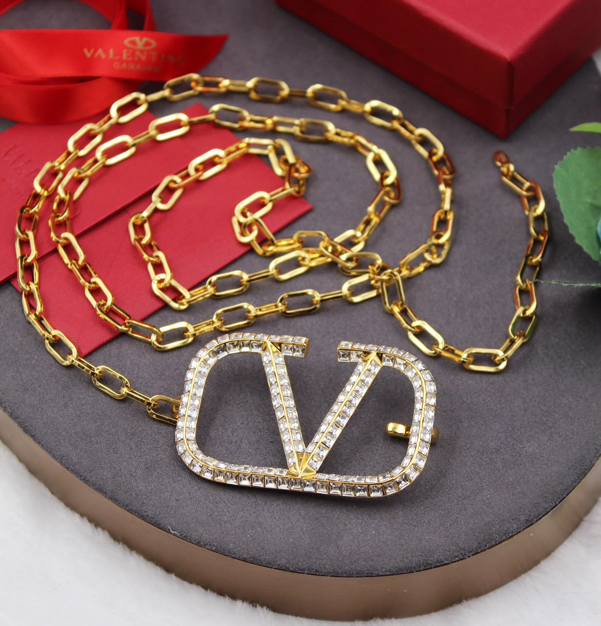 Valentino Garavani VLogo Signature Crystal Chain Belt