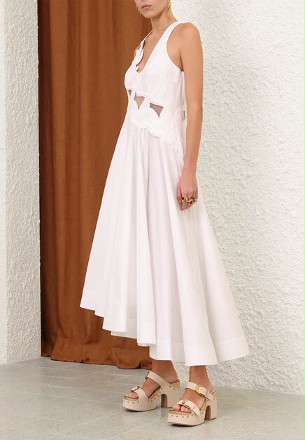 Zimmermann Cutout Lace-Appliqué Asymmetric Midi Dress