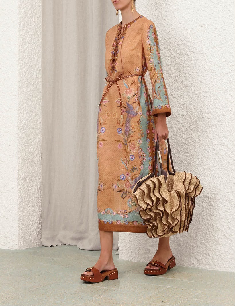 Zimmermann Valiant Embroidered Linen Midi Dress / Kaftan