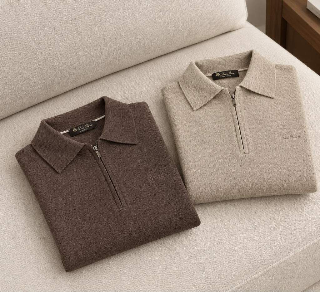 Loro Piana Tonal Logo Quarter Zip Collared Sweater