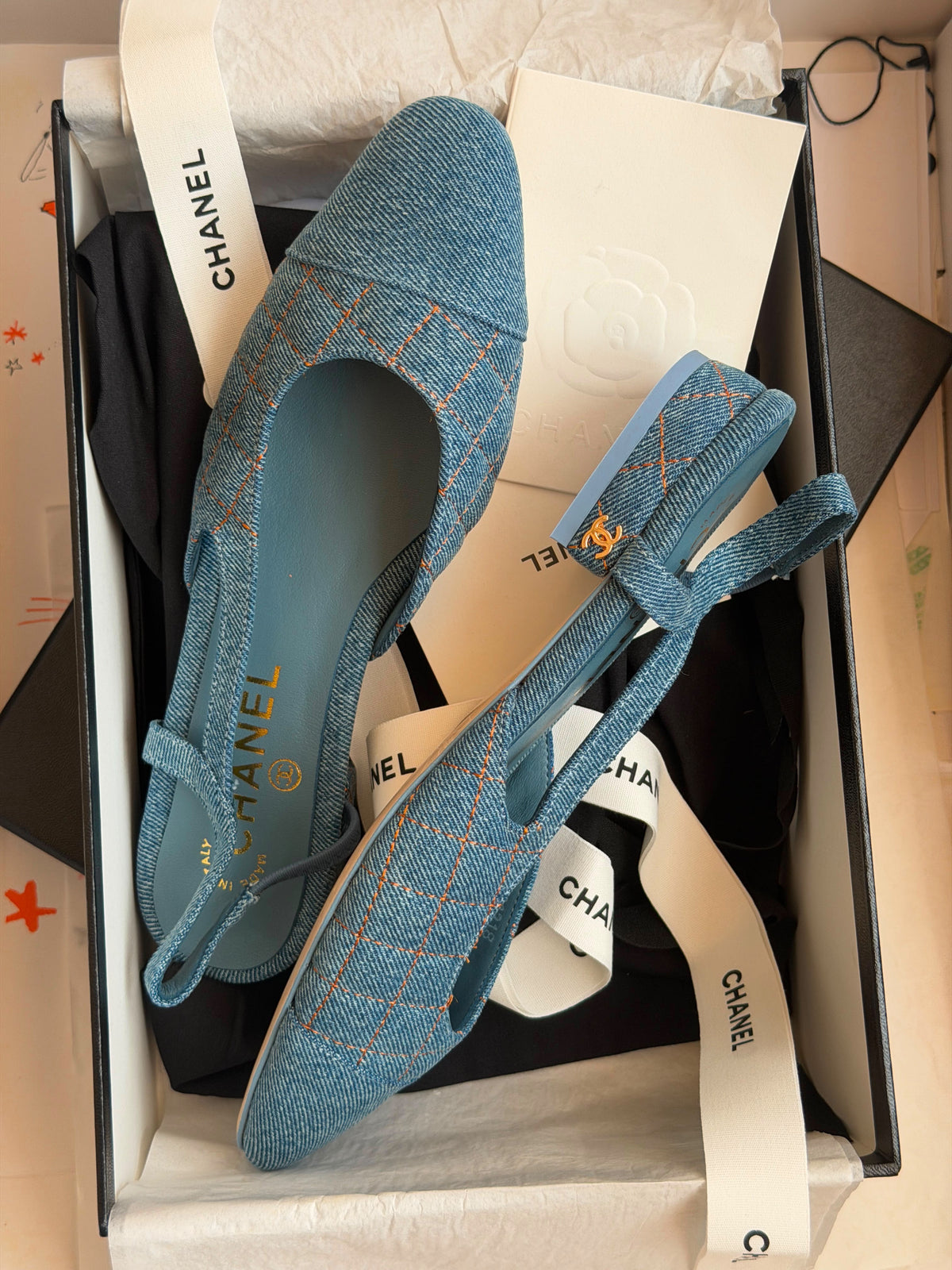 Chanel Quilted Denim Ballerina Flats