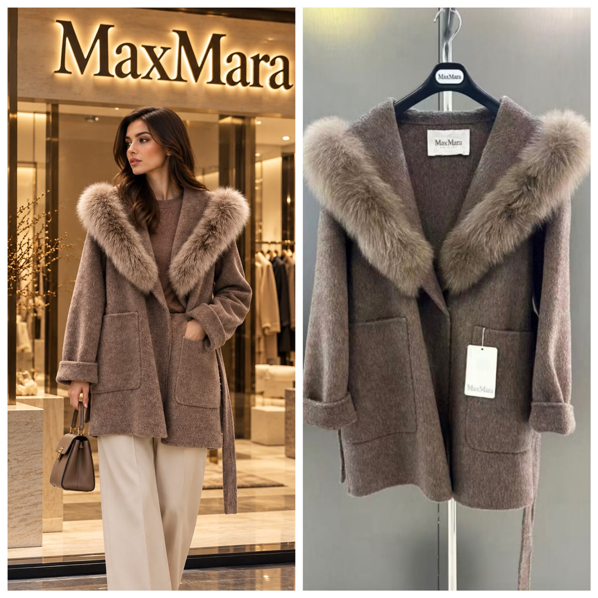 Max Mara Fur-Trimmed Cashmere/Wool Wrap Coat