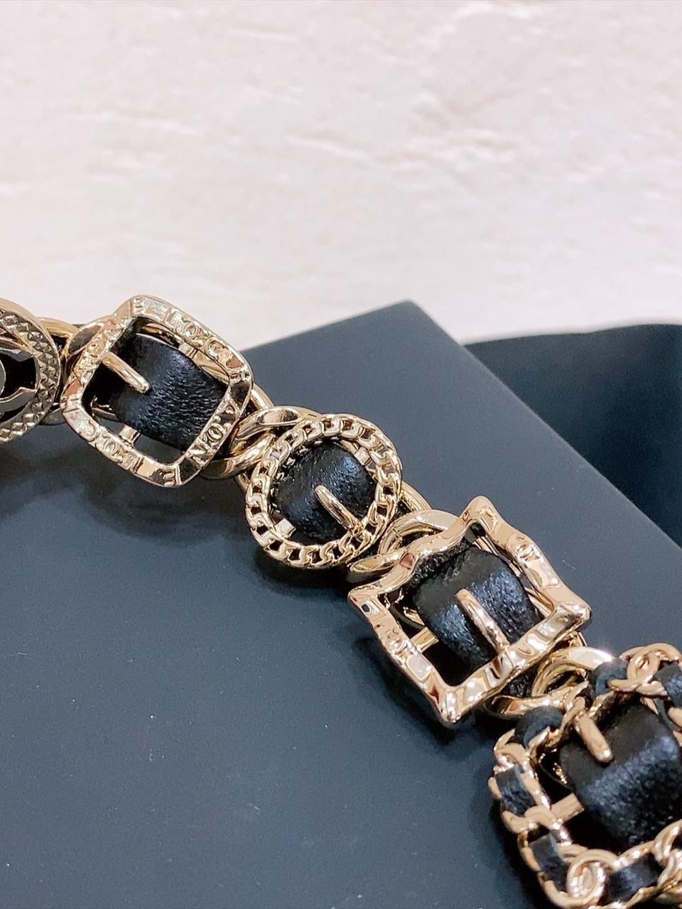 CHANEL Gold-Tone CC Leather Chain Belt