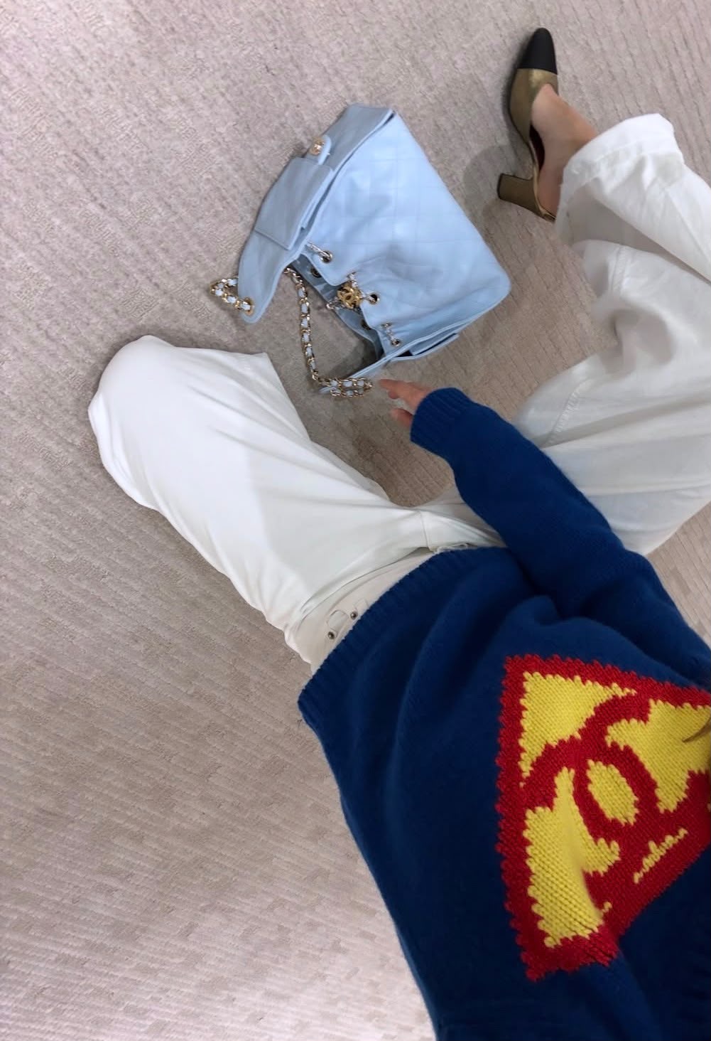 CHANEL — CC Superman Logo Intarsia Knit Sweater