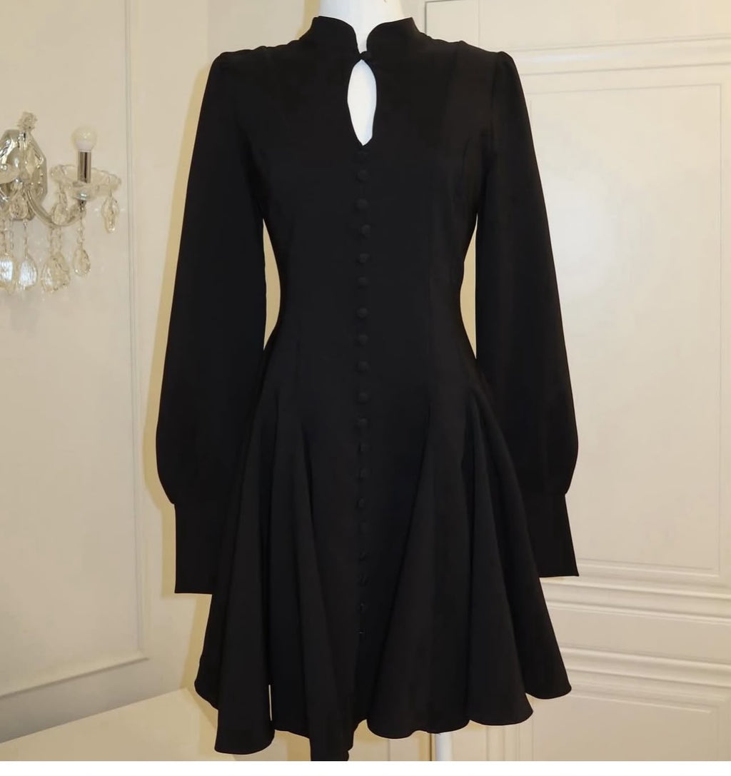 Valentino Black Long-Sleeve Fit-and-Flare Mini Dress