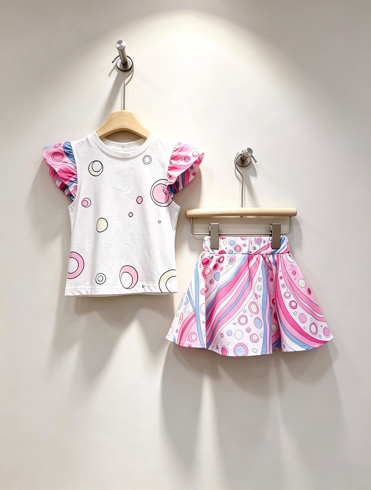 PUCCI Baby Pink Blue Circle Ruffle Skirt Set