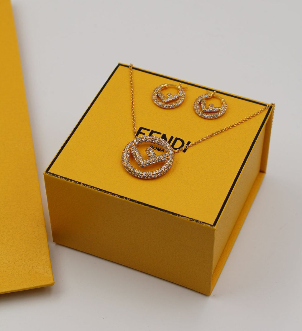 Fendi FF Gold Necklace & Earrings Set