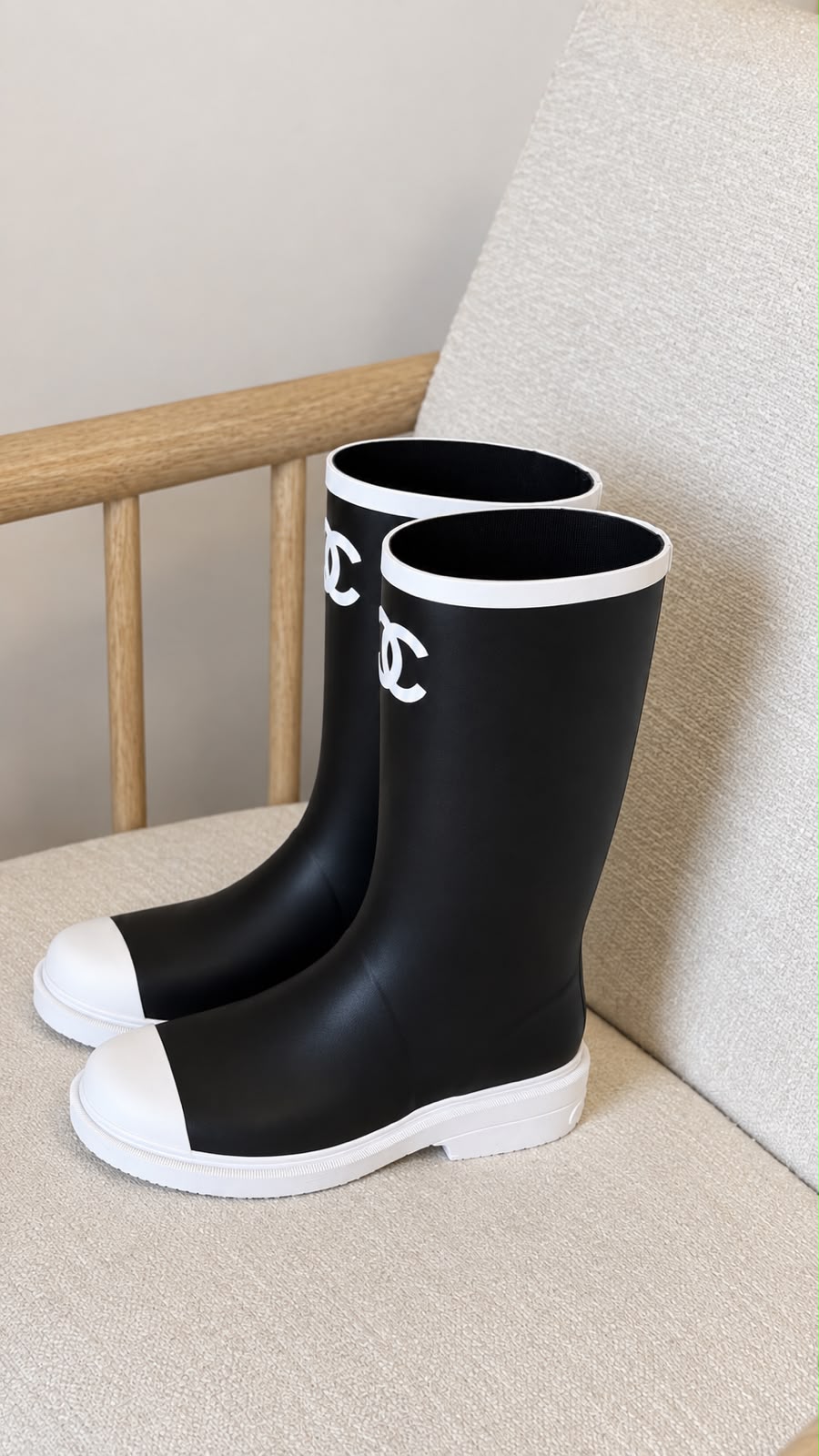 Chanel Rubber Rain Boots with CC Logo