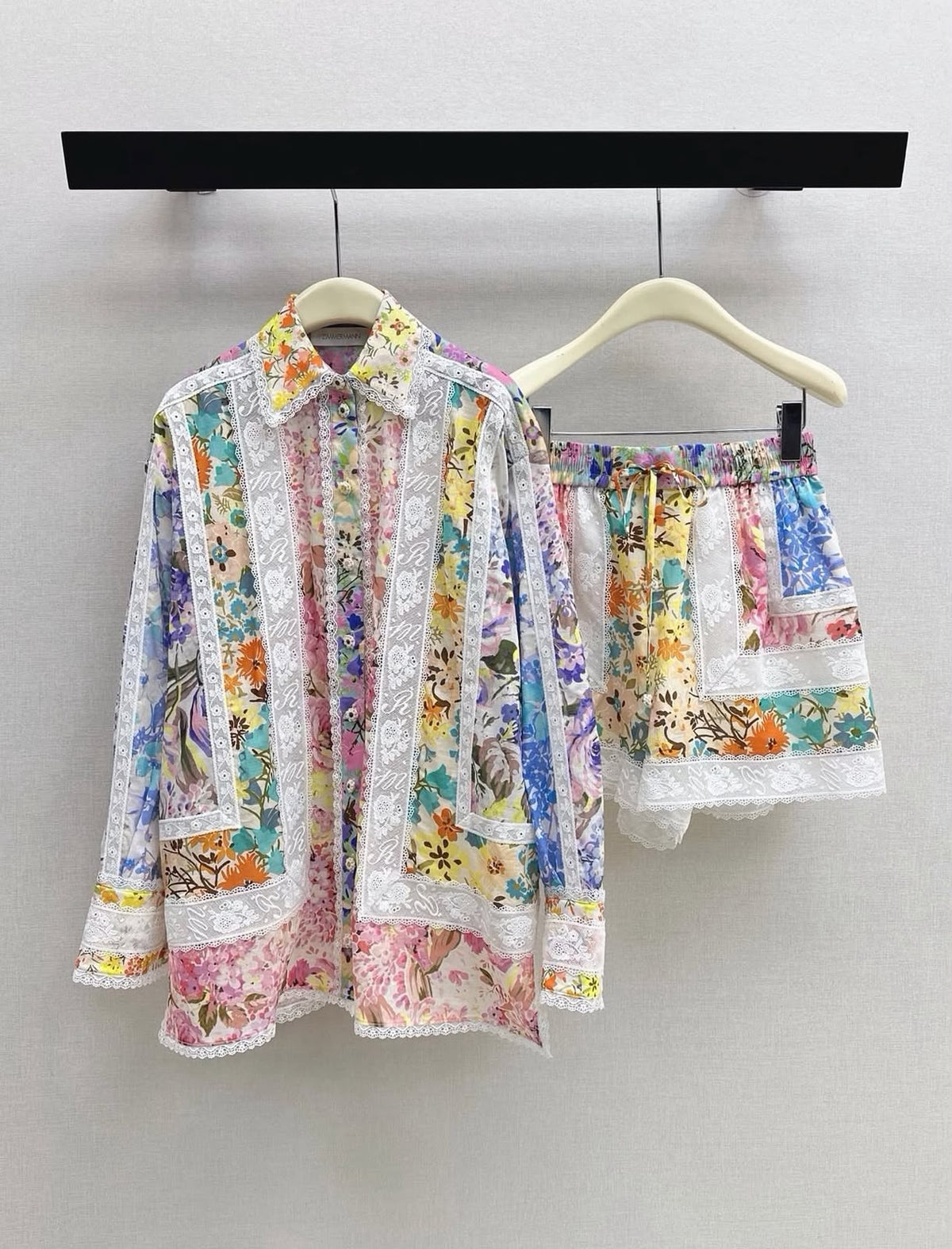 Zimmermann Patchwork Floral Silk Shirt and Shorts Set