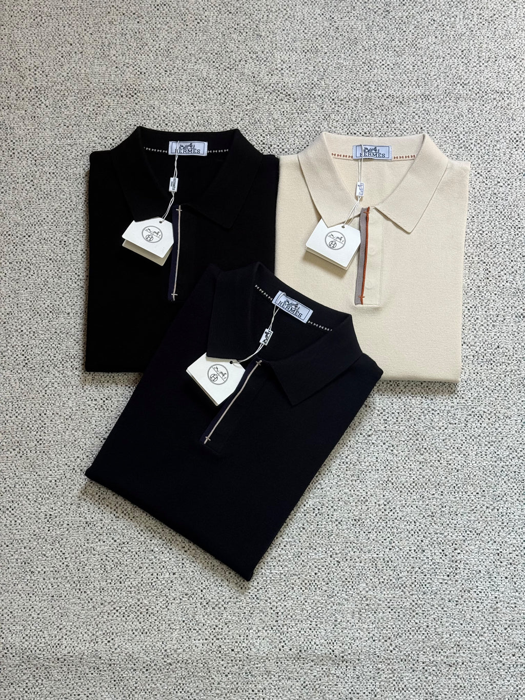 HERMES Contrast Trim Quarter Zip Polo Shirt