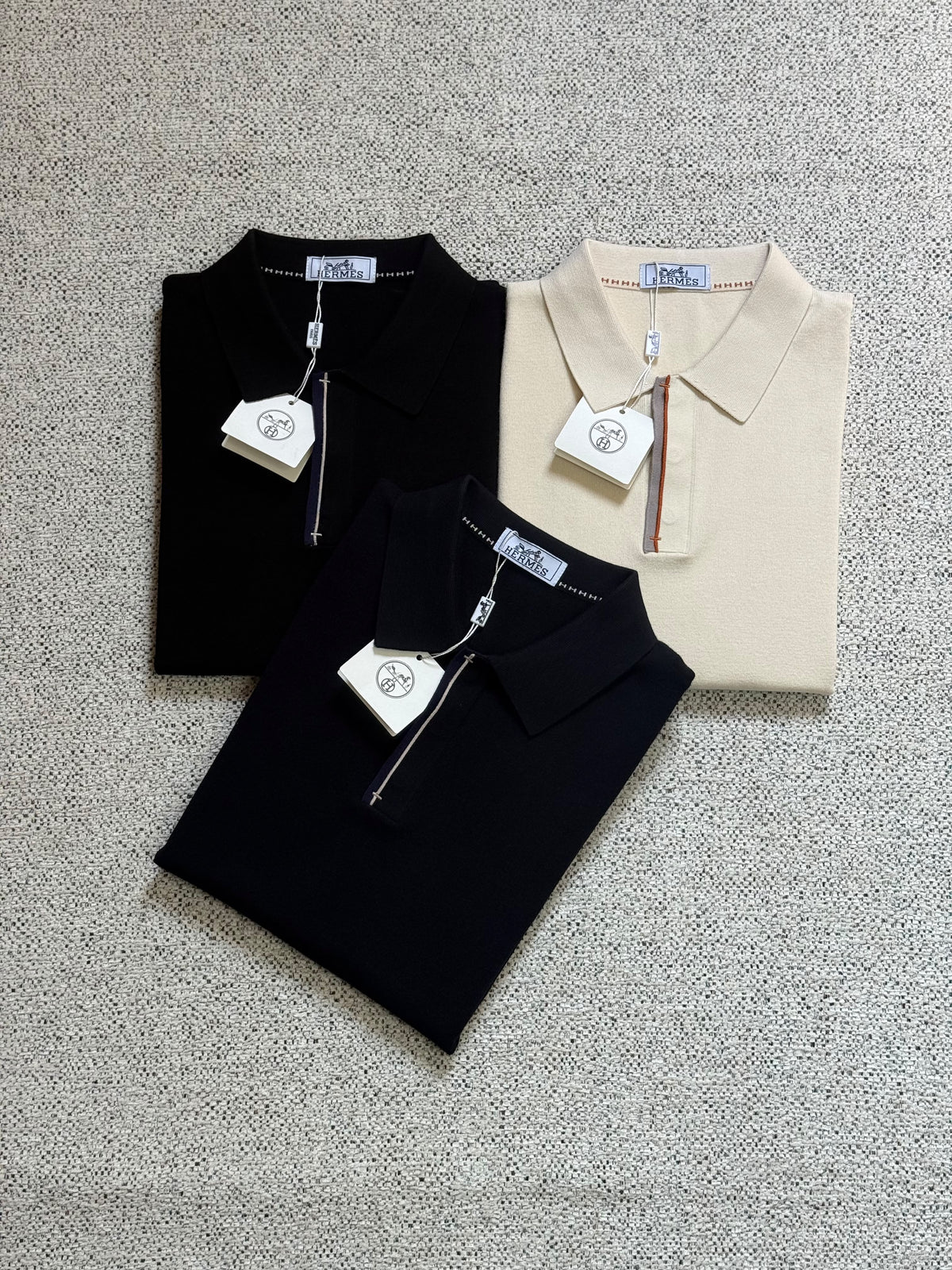 HERMES Contrast Trim Quarter Zip Polo Shirt