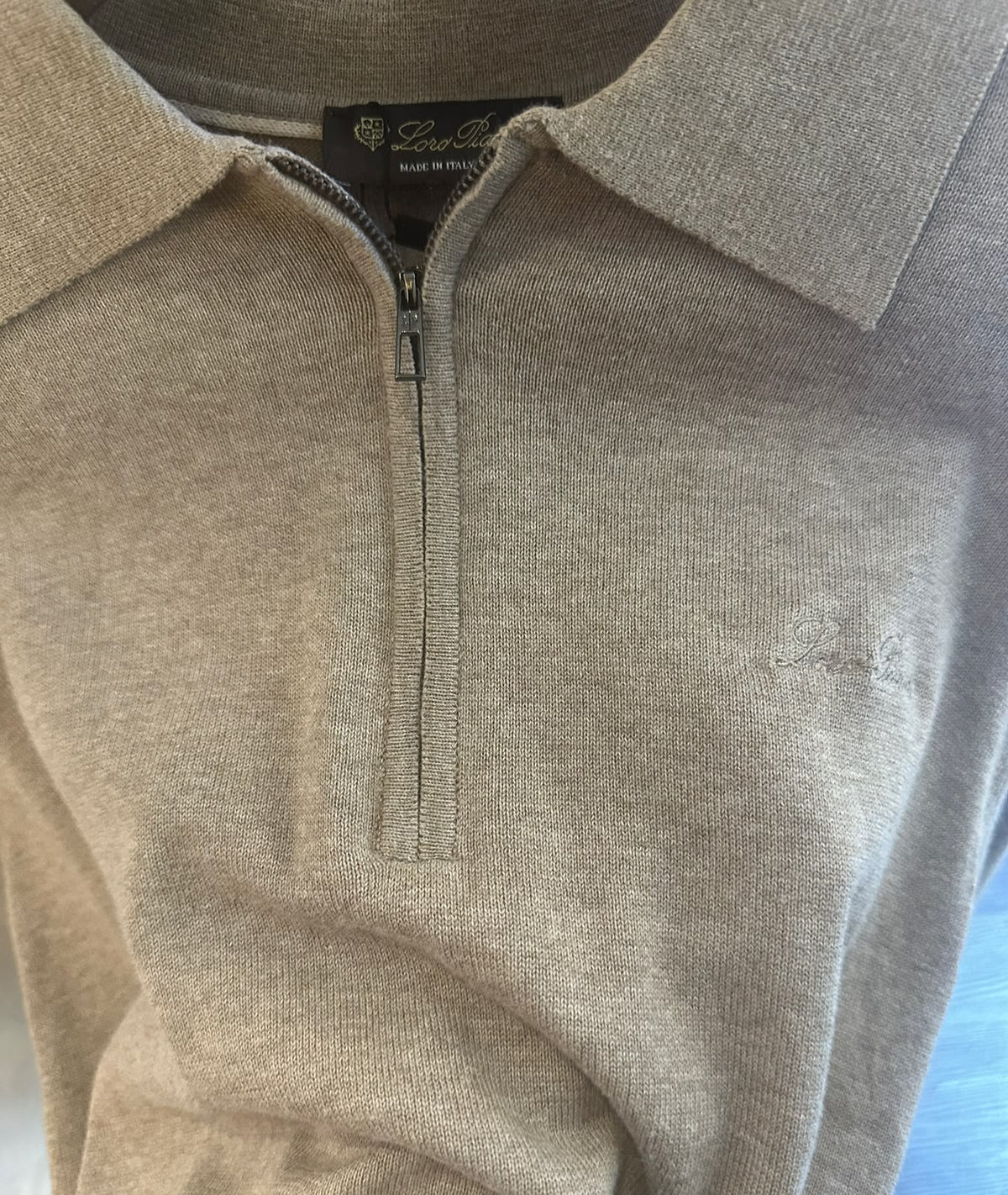 Loro Piana Tonal Logo Quarter Zip Collared Sweater