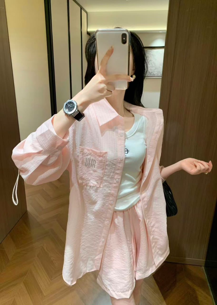 Miu Miu Pink Lightweight Shirt and Shorts Set)