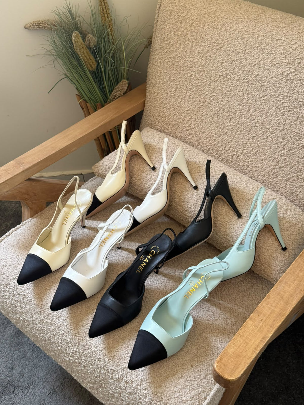 CHANEL Pointed Cap-Toe Slingback Heels