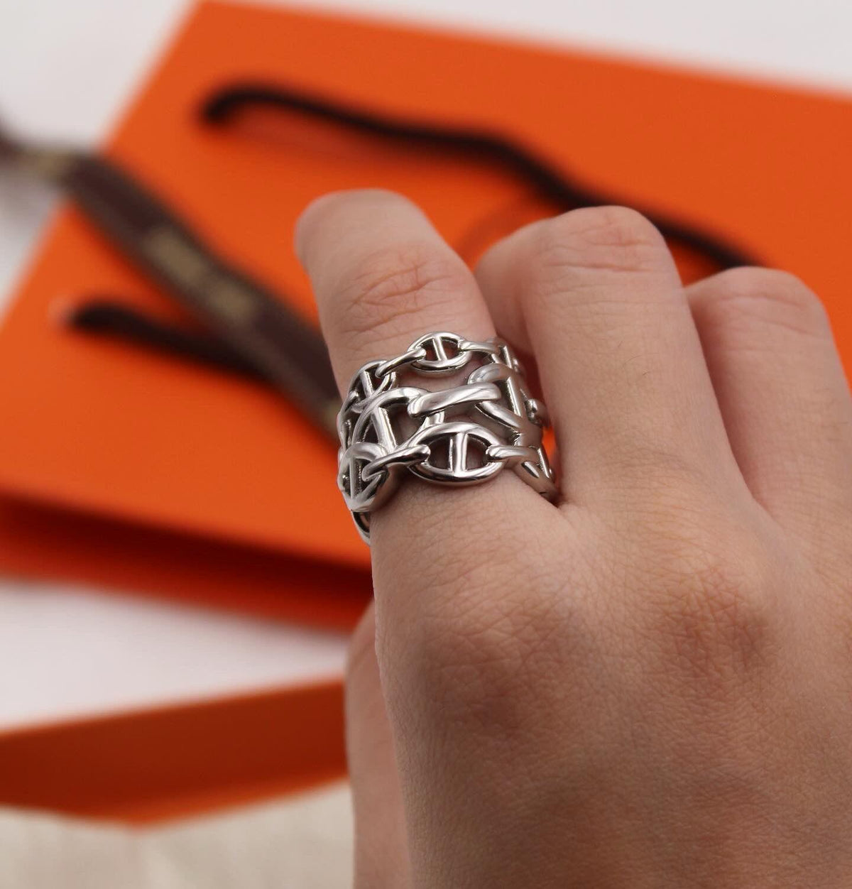 Hermès Chaîne d'Ancre Silver Ring