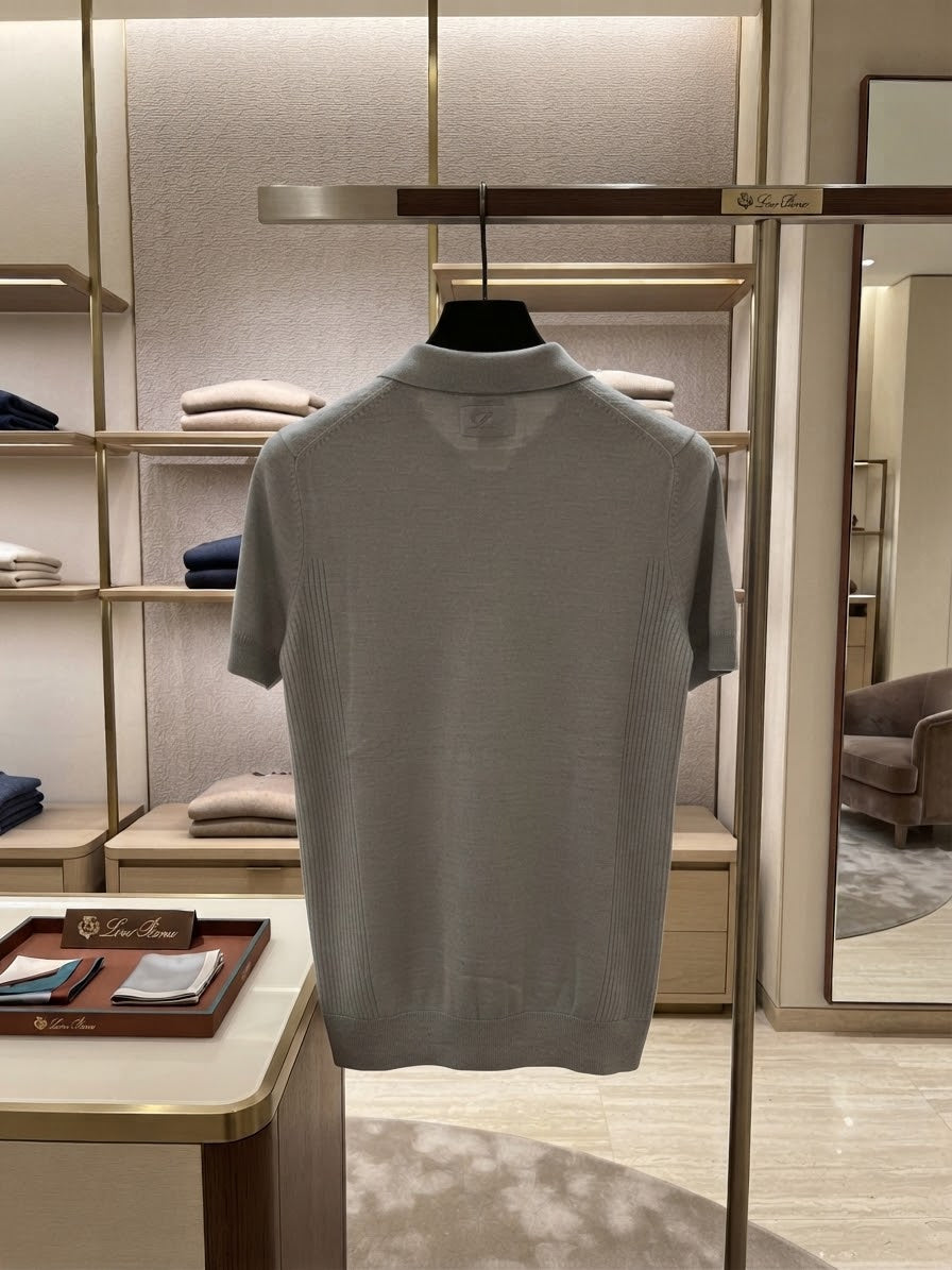 Loro Piana Ribbed Side Panel Short Sleeve Polo
