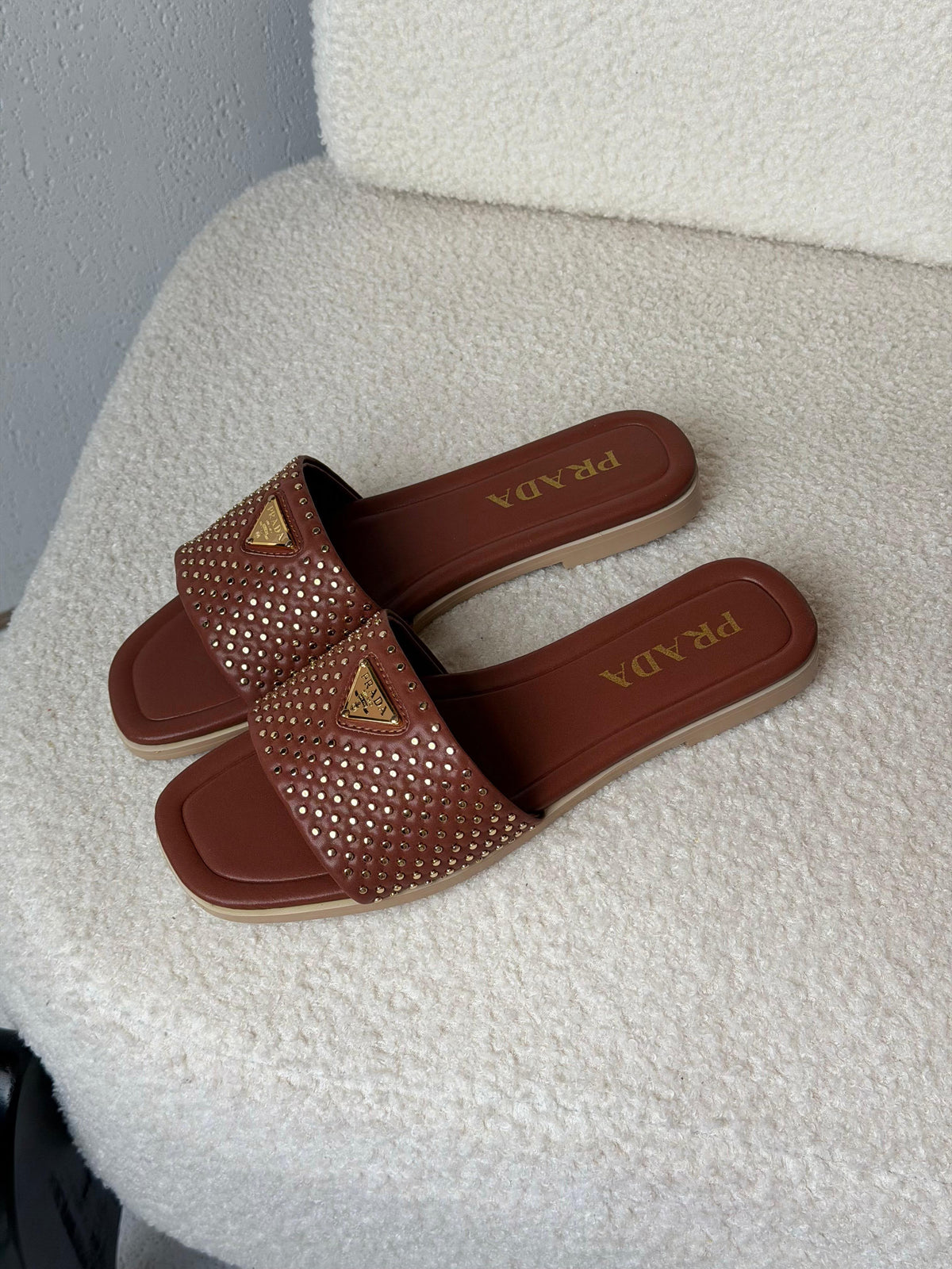 Prada Studded Leather Slide Sandals