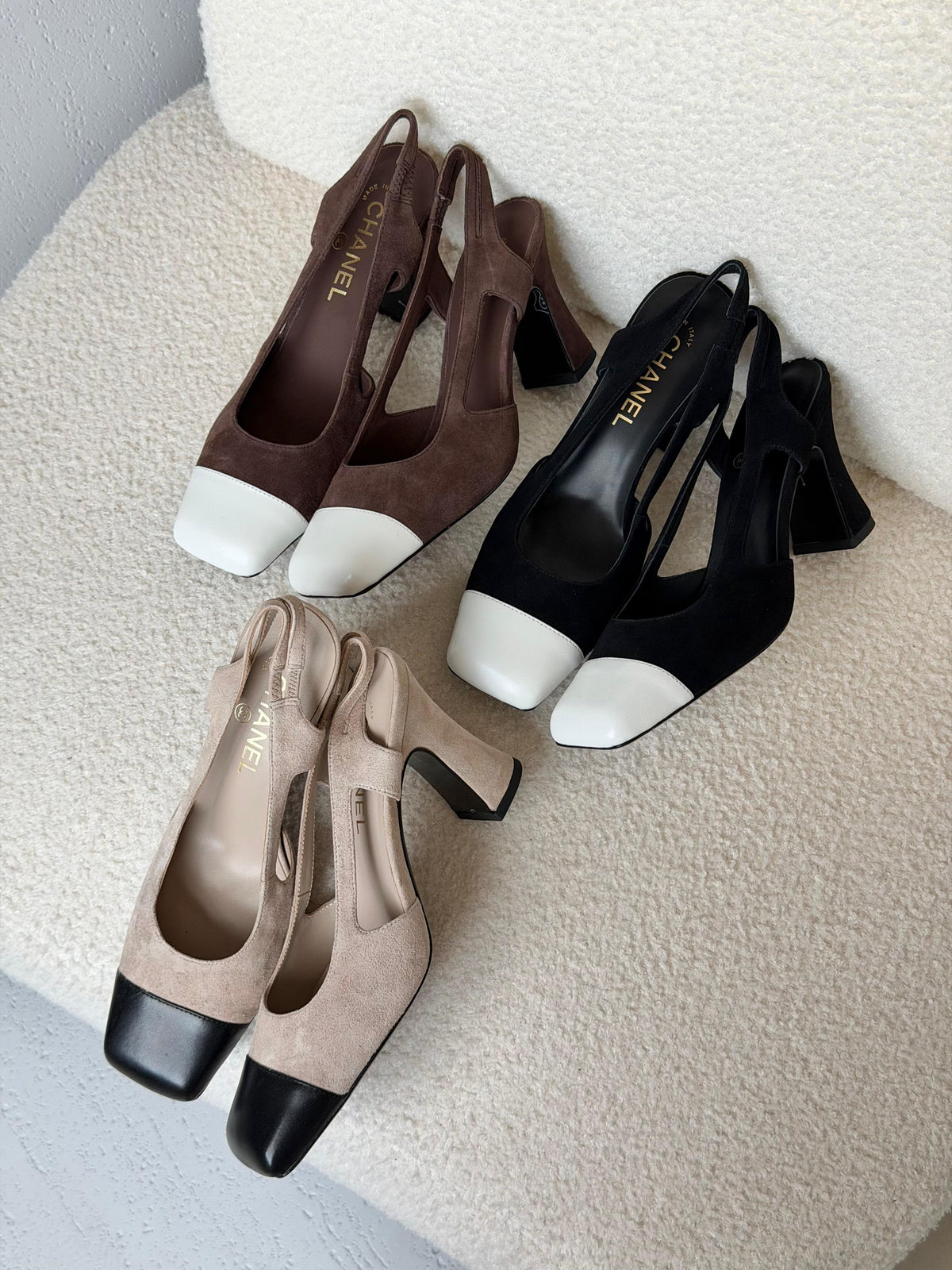 Chanel Two-Tone Suede Slingback Pumps