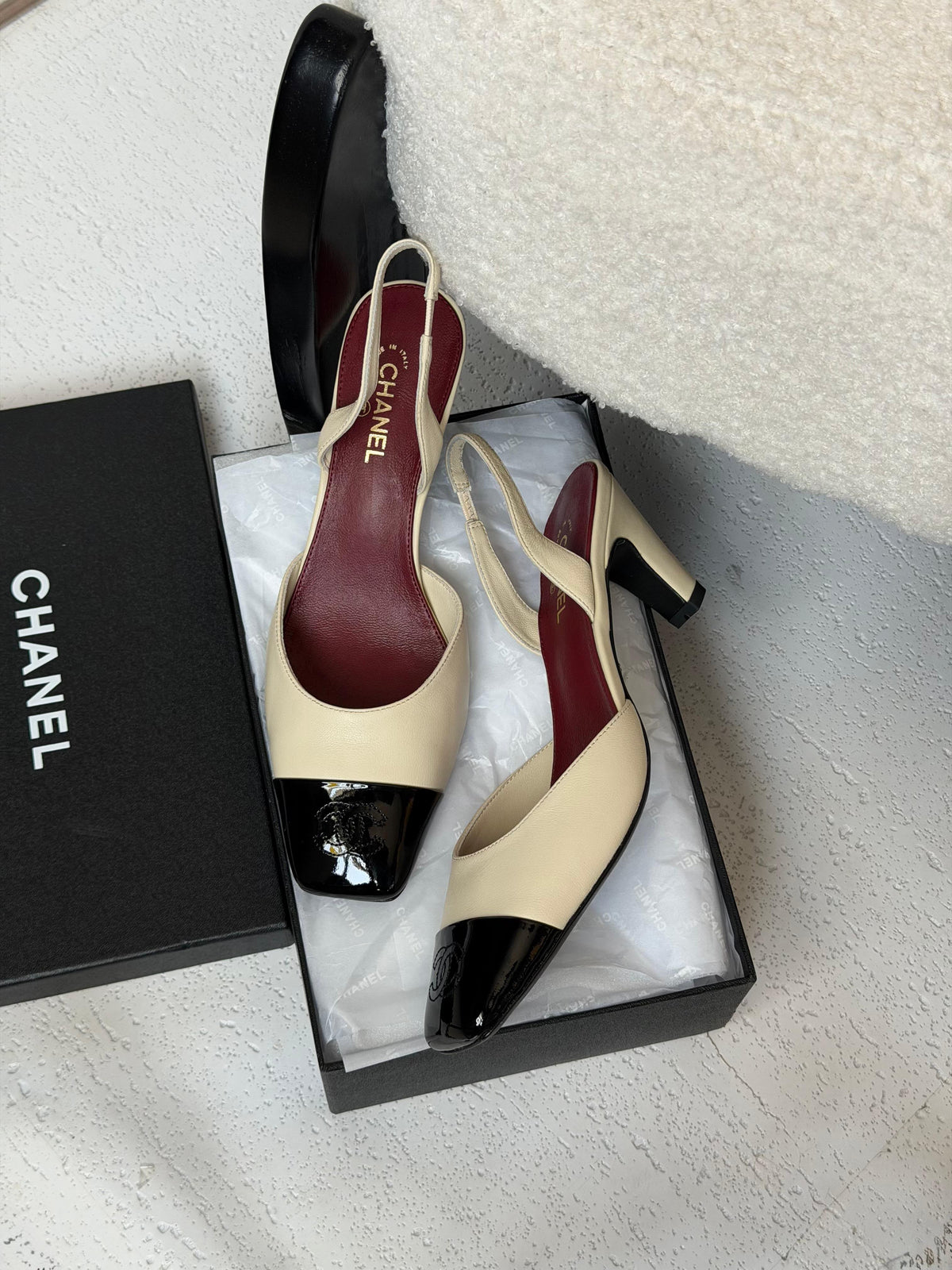 Chanel CC Cap-Toe Slingback Pumps