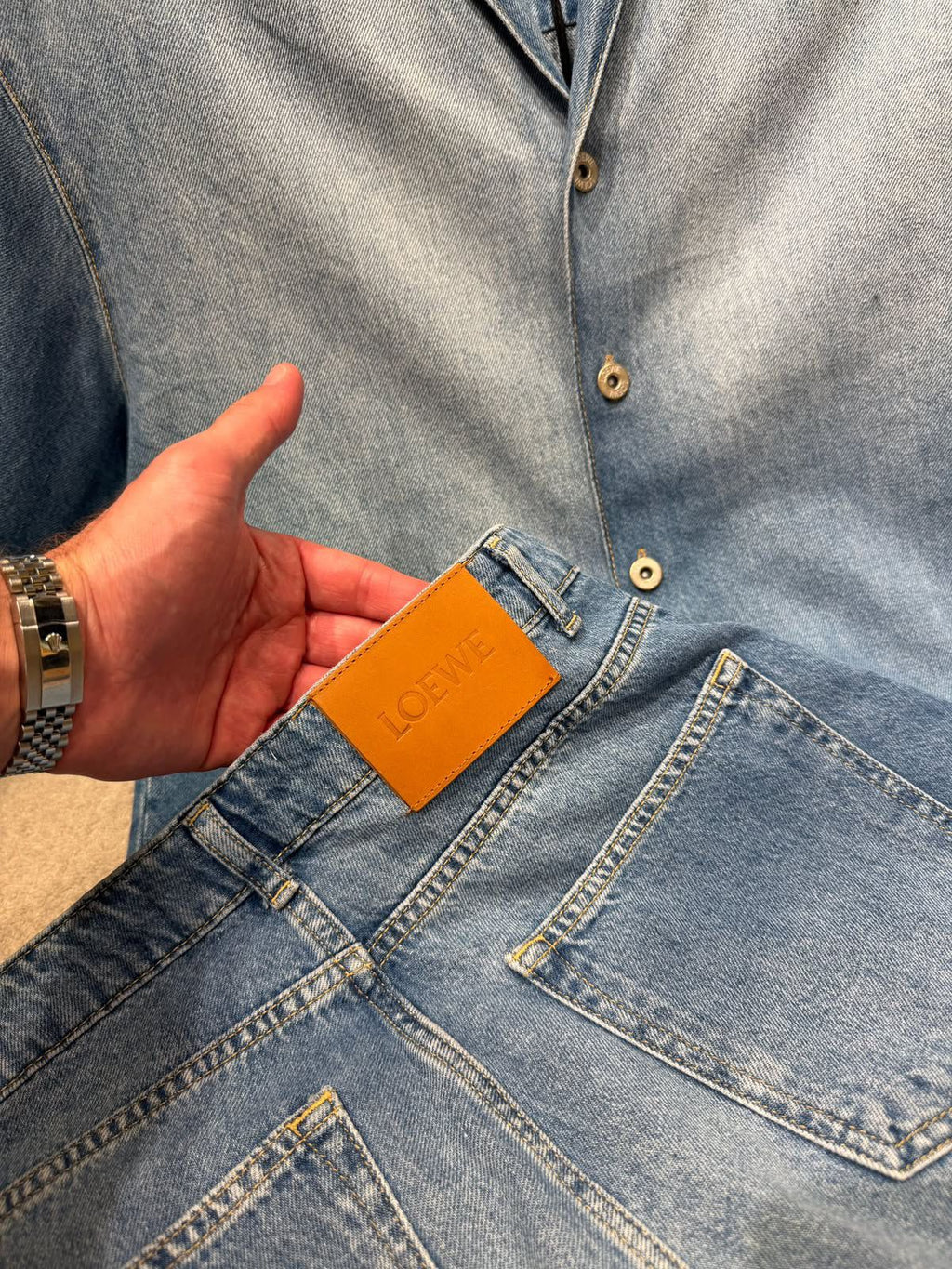 LOEWE Blue Anagram Bermuda set in Denim