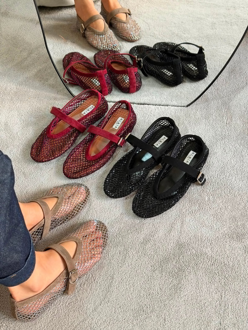 Alaïa Black Fishnet Ballet Flats
