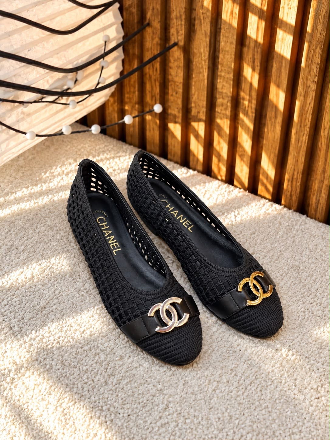 Black Chanel CC Flats