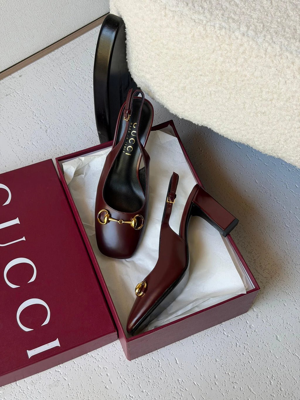 Gucci Leather Horsebit Slingback Pumps