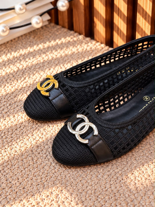 Black Chanel CC Flats