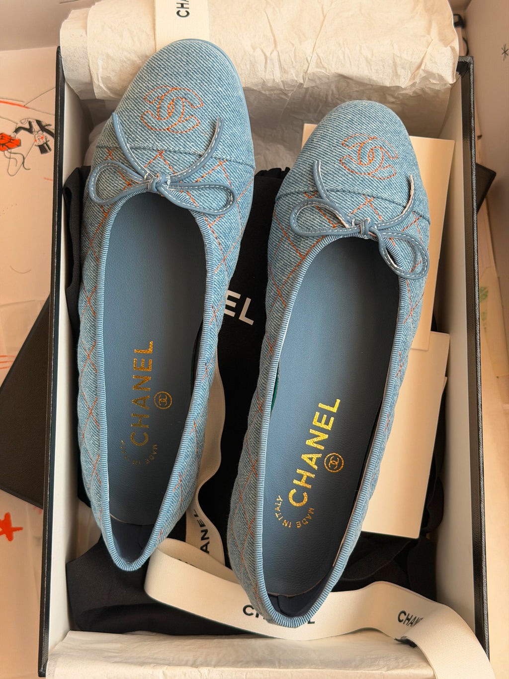 Chanel Quilted Denim Ballerina Flats