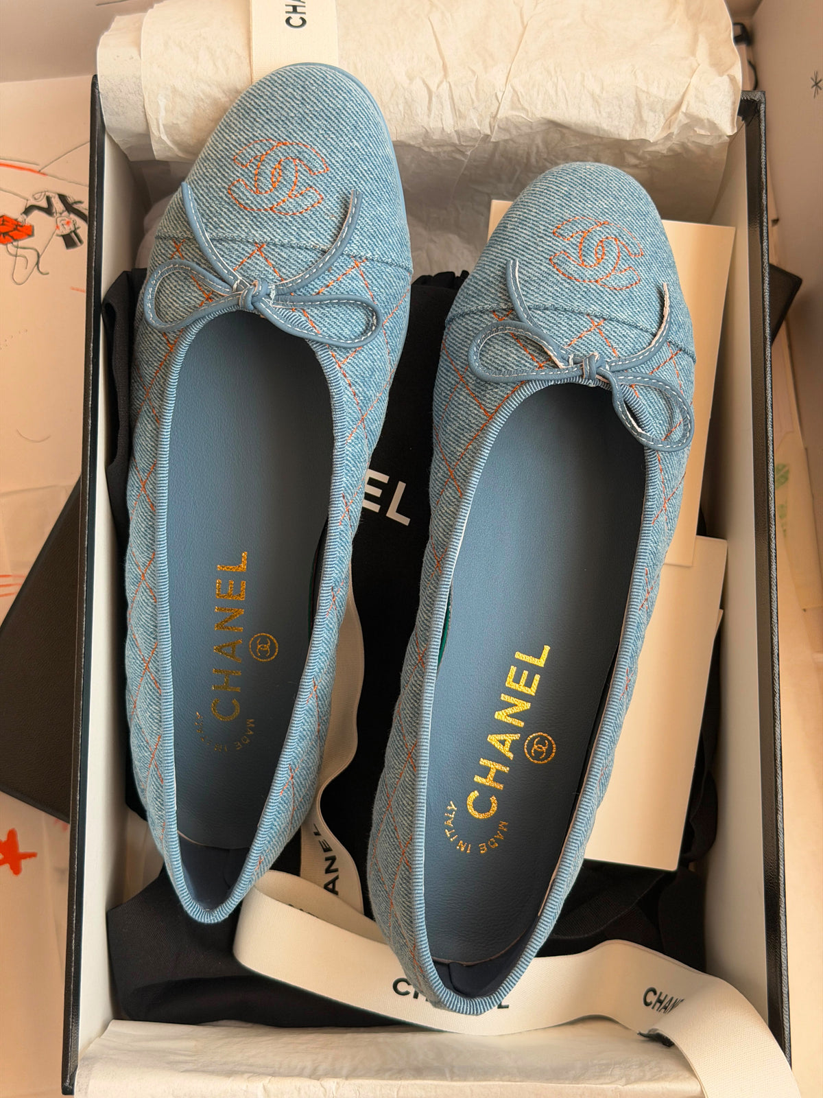 Chanel Quilted Denim Ballerina Flats