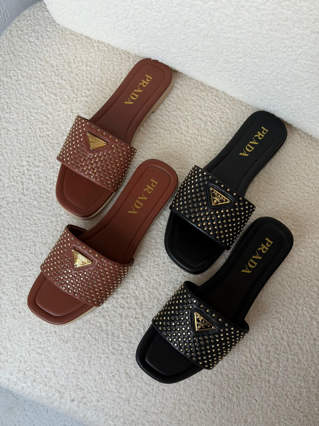 Prada Studded Leather Slide Sandals