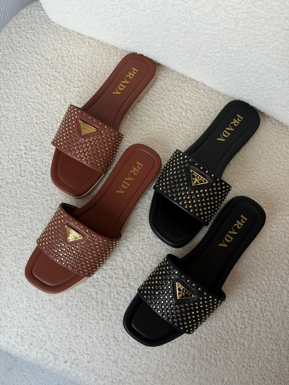 Prada Studded Leather Slide Sandals