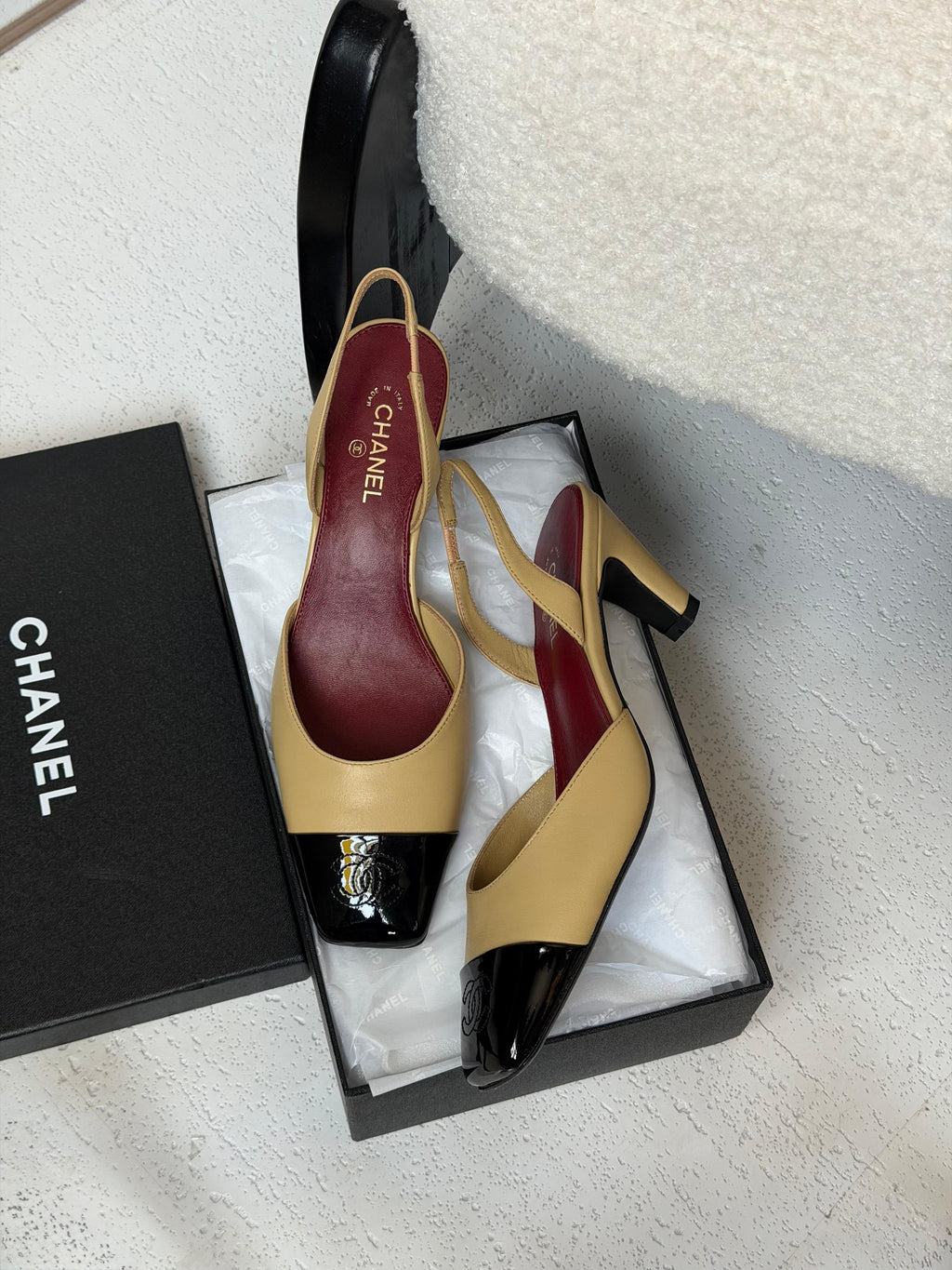 Chanel CC Cap-Toe Slingback Pumps