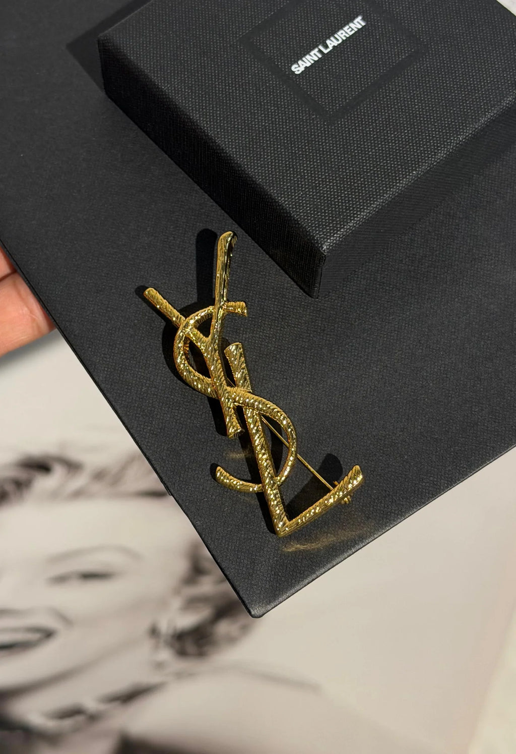 SAINT LAURENT Gold Cassandre Brooch