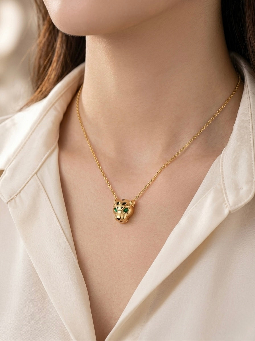 Cartier Gold Tone Panther Head Necklace