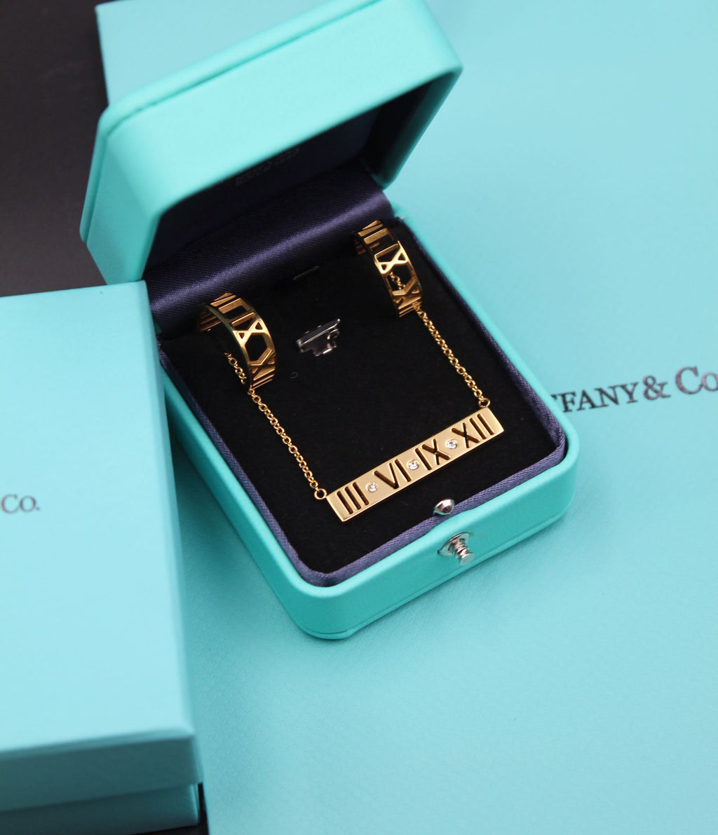 Tiffany & Co. Atlas Roman Numeral Pendant Necklace & Earrings Set
