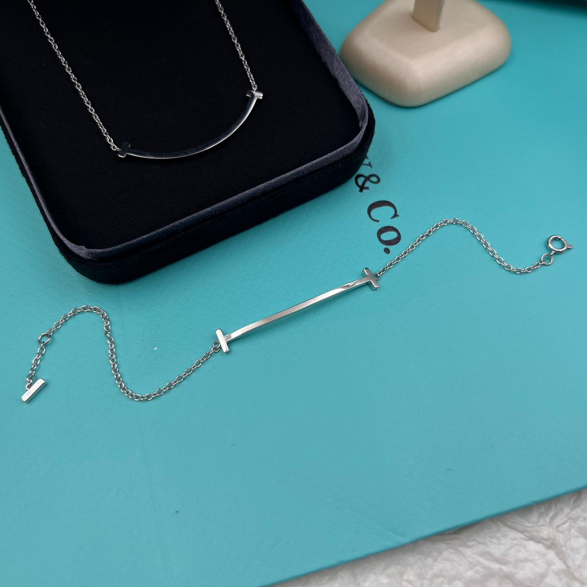 Tiffany & Co. T Smile Pendant Necklace & T Wire Bracelet Set
