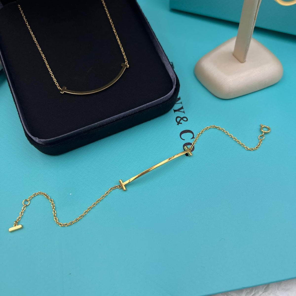 Tiffany & Co. T Smile Pendant Necklace & T Wire Bracelet Set