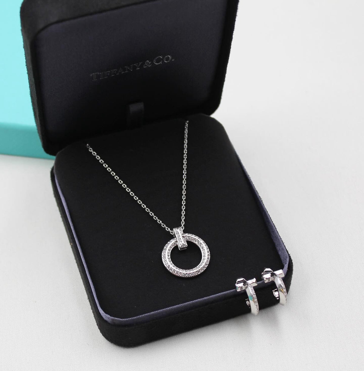 Tiffany & Co. Pavé Diamond Circle Pendant Necklace & Earrings Set