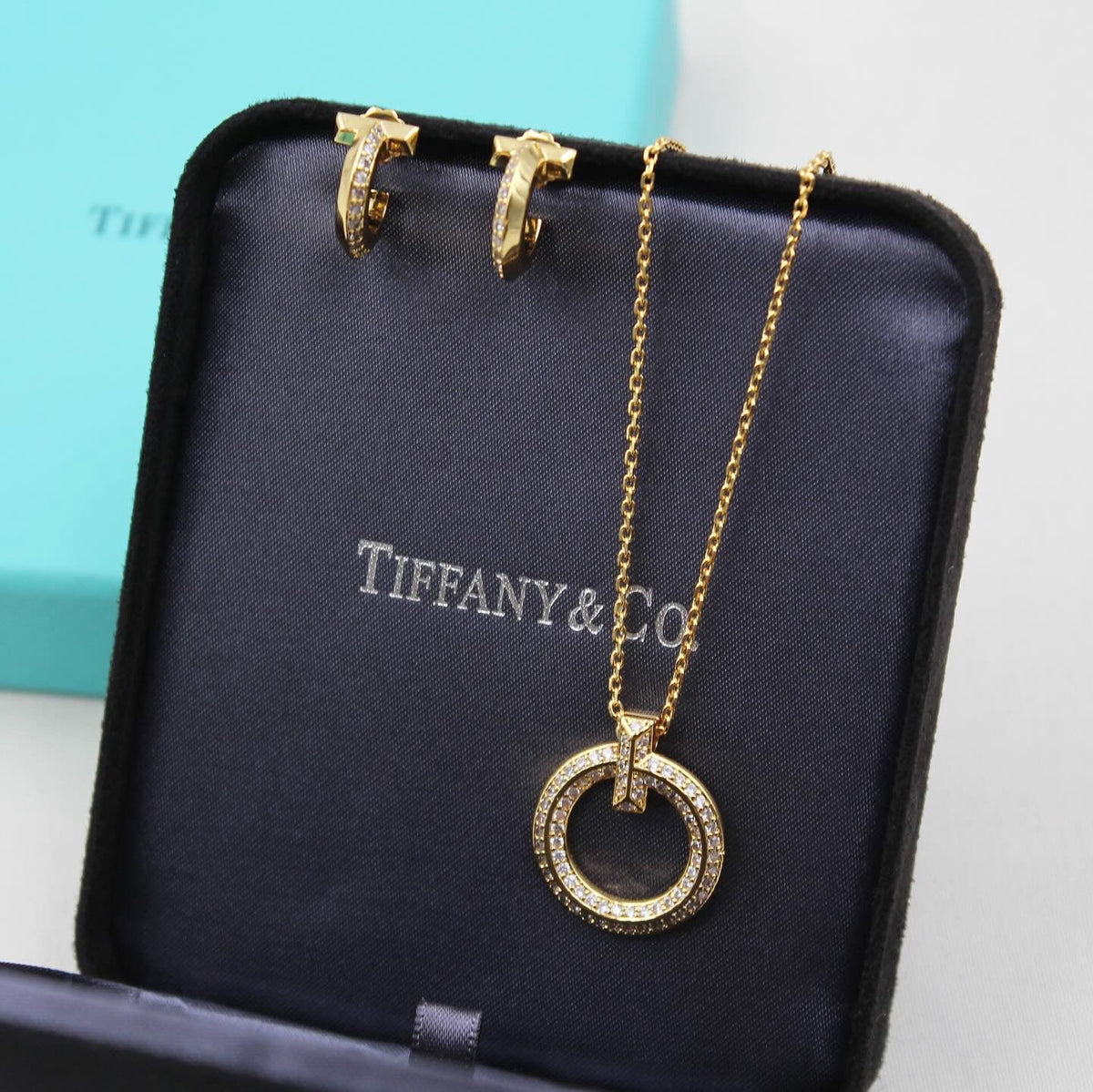 Tiffany & Co. Pavé Diamond Circle Pendant Necklace & Earrings Set