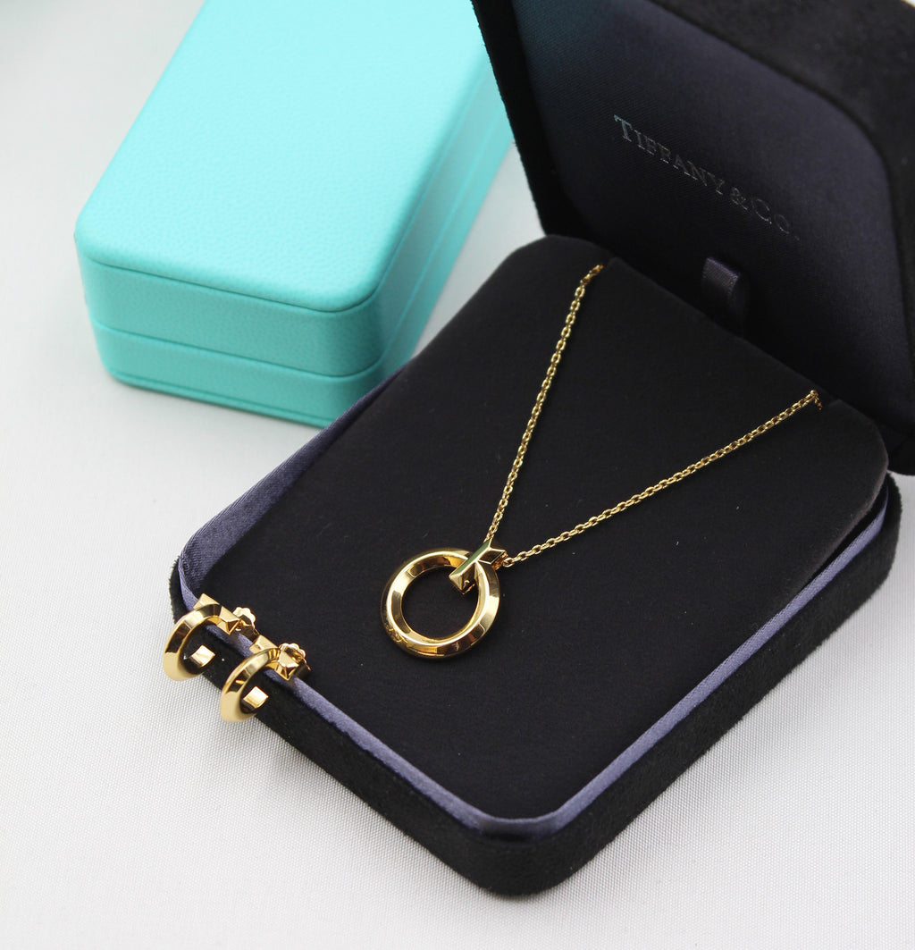 Tiffany & Co. Pavé Diamond Circle Pendant Necklace & Earrings Set