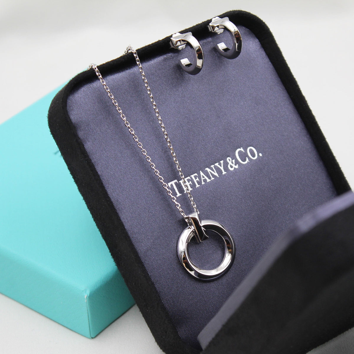 Tiffany & Co. Pavé Diamond Circle Pendant Necklace & Earrings Set