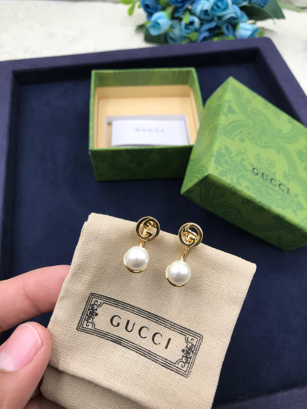 Gucci Interlocking G Pearl Drop Earrings